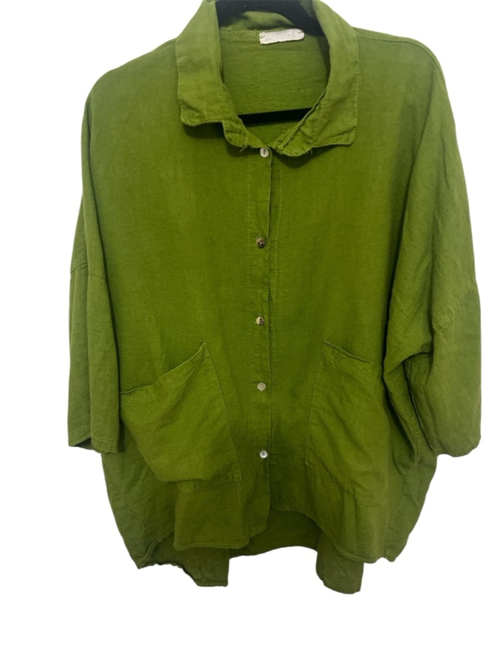 Made in Italy Linen Blend Green Oversized Tunic Pocket Shirt